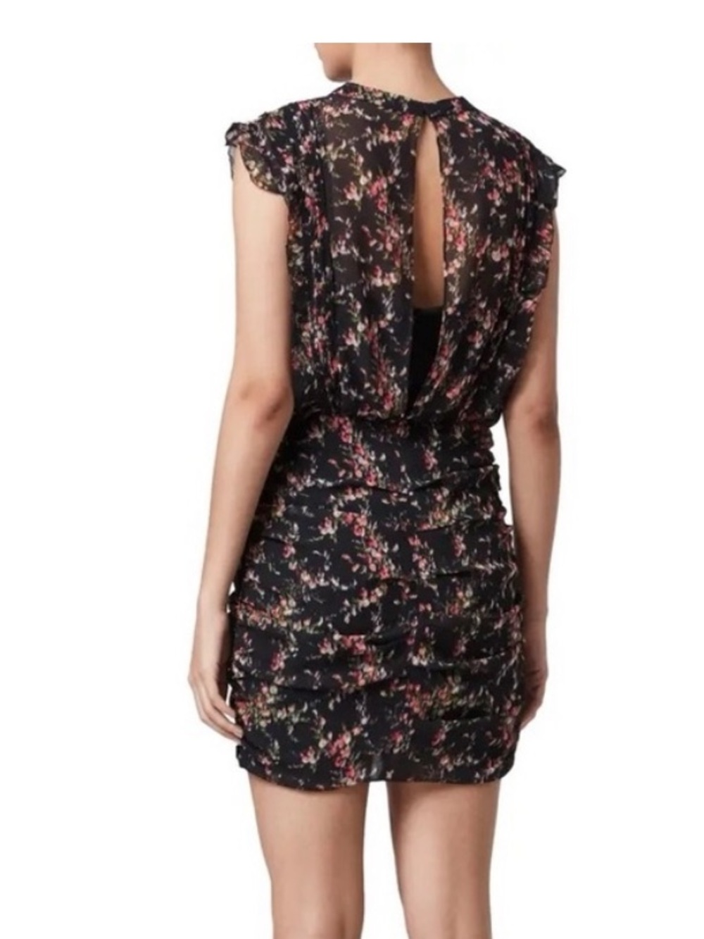 AllSaints NWT Draped Floral Mini Dress Black Silk Blend
